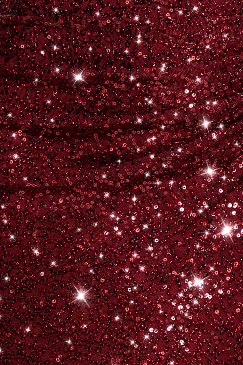 Goddiva Sequin Cowl One Shoulder Midi Dress - Wine
