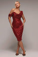 Goddiva Sequin Cowl One Shoulder Midi Dress - Wine