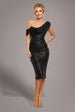 Goddiva Sequin Cowl One Shoulder Midi Dress - Black