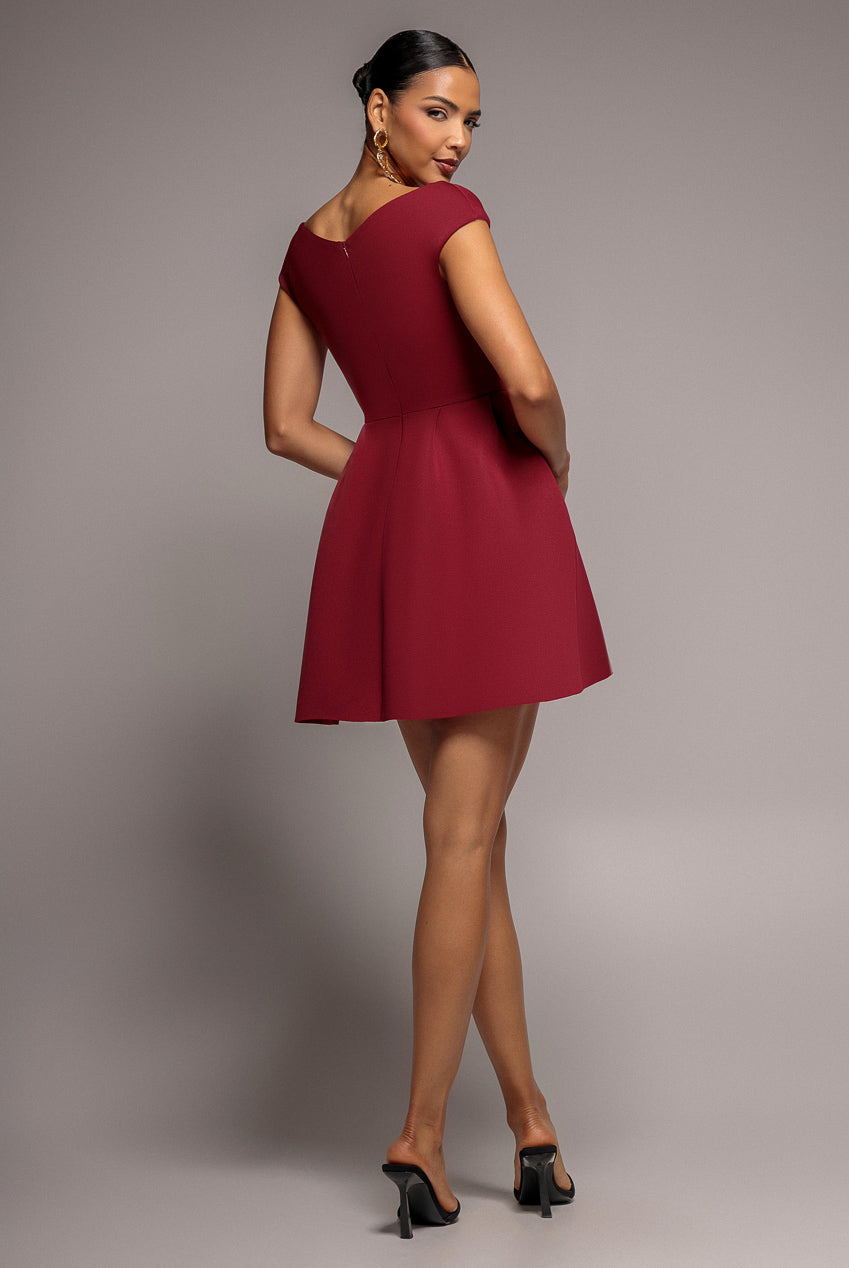 Goddiva Corset Fit & Flare Mini Dress - Wine