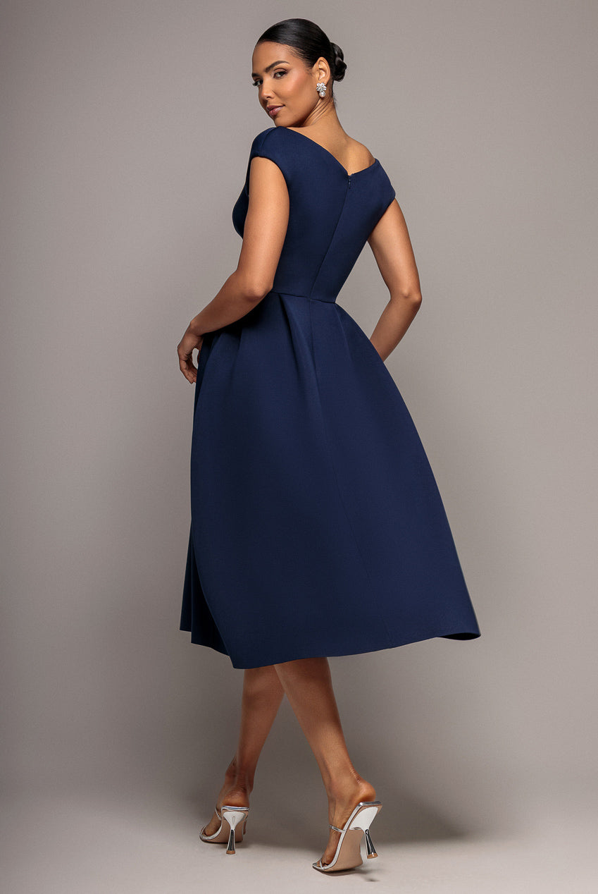 Goddiva Corset Fit & Flare Midi Dress - Navy