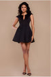 Goddiva Cap Sleeve Plunging V-Neckline Skater Mini Dress - Black