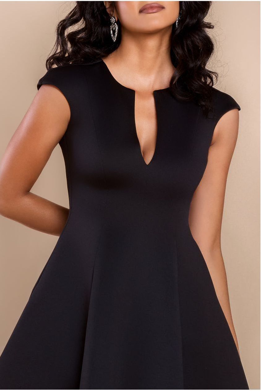 Goddiva Cap Sleeve Plunging V-Neckline Skater Mini Dress - Black