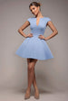 Goddiva Cap Sleeve Plunging V-Neckline Skater Mini Dress - Light Blue