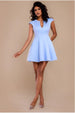 Goddiva Cap Sleeve Plunging V-Neckline Skater Mini Dress - Light Blue