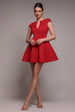 Goddiva Cap Sleeve Plunging V-Neckline Skater Mini Dress - Red