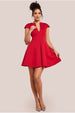 Goddiva Cap Sleeve Plunging V-Neckline Skater Mini Dress - Red