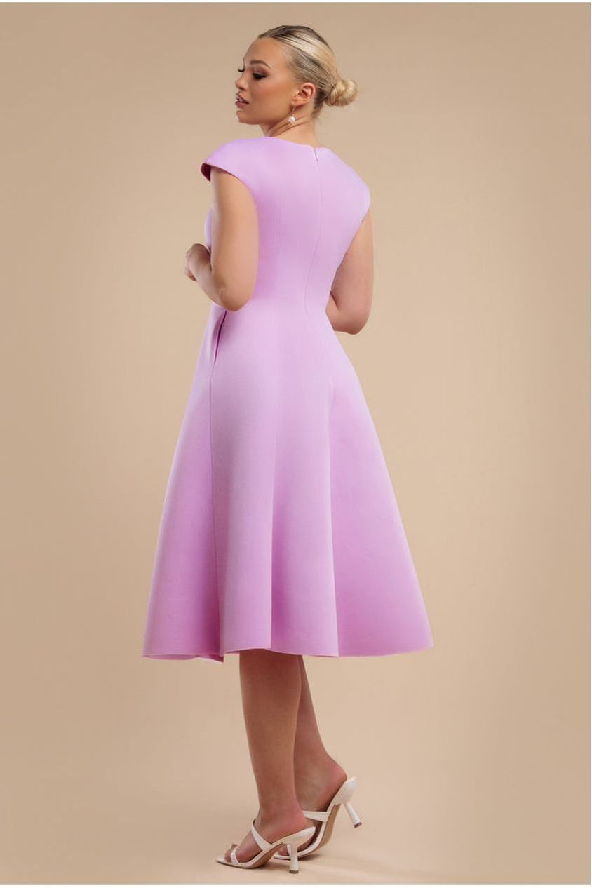 Goddiva Cap Sleeve Plunging V-Neckline A-line Midi Dress - Lilac
