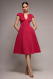 Goddiva Cap Sleeve Plunging V-Neckline A-line Midi Dress - Magenta