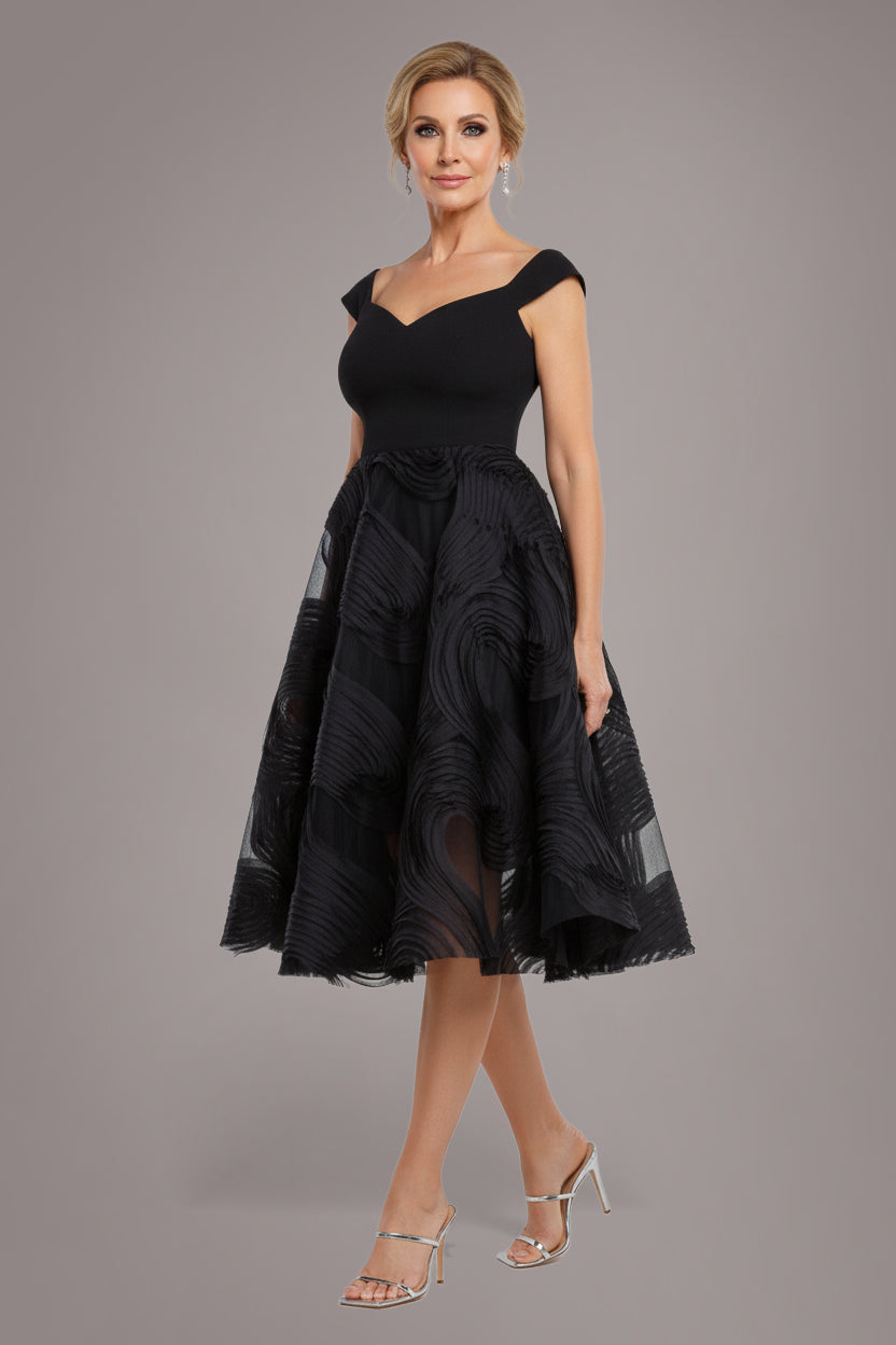 Goddiva Scuba & Textured Chiffon A Line Midi Dress - Black