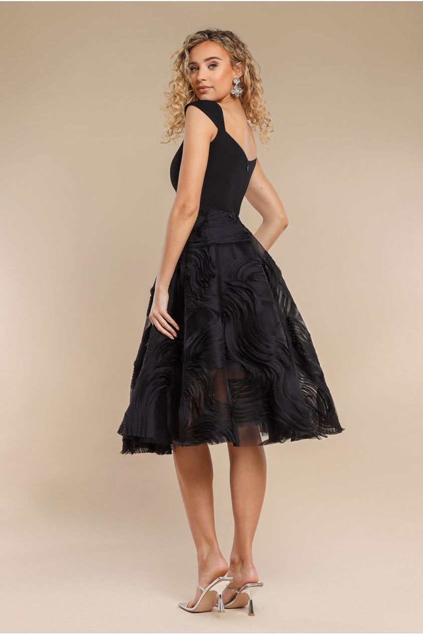 Goddiva Scuba & Textured Chiffon A Line Midi Dress - Black