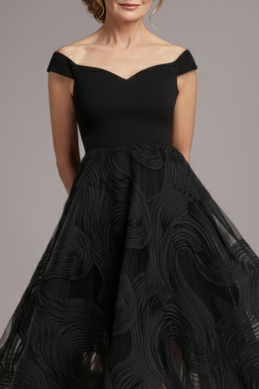 Goddiva Scuba & Textured Chiffon A Line Midi Dress - Black