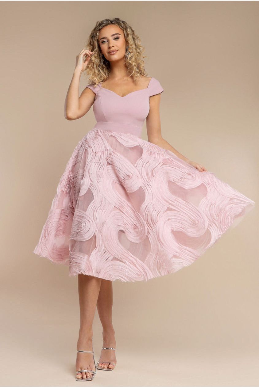 Goddiva Scuba & Textured Chiffon A Line Midi Dress - Blush Pink