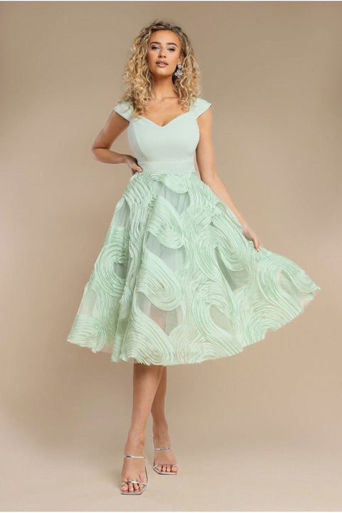 Goddiva Scuba & Textured Chiffon A Line Midi Dress - Sage Green