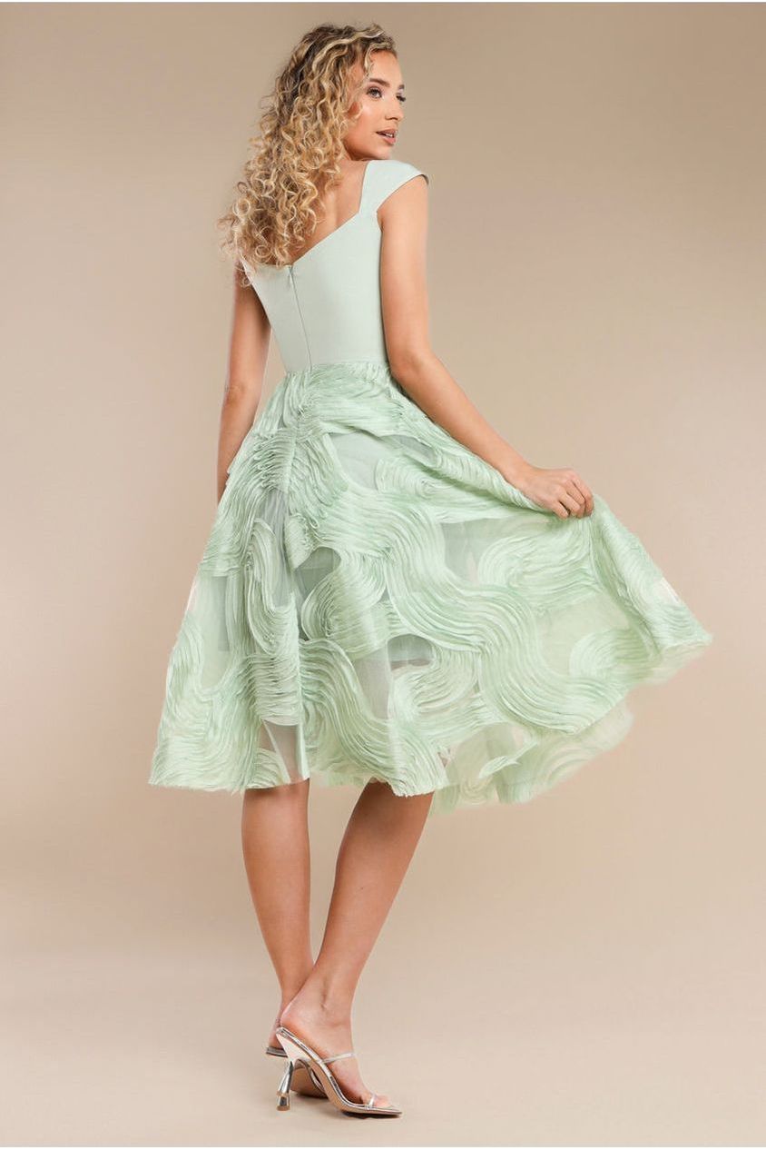 Goddiva Scuba & Textured Chiffon A Line Midi Dress - Sage Green