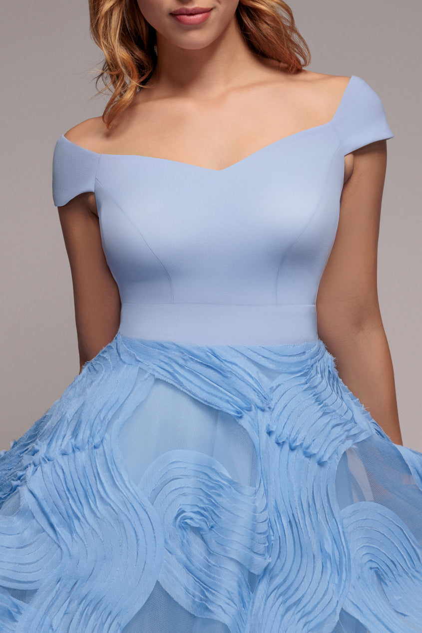 Goddiva Scuba & Textured Chiffon A Line Midi Dress - Blue