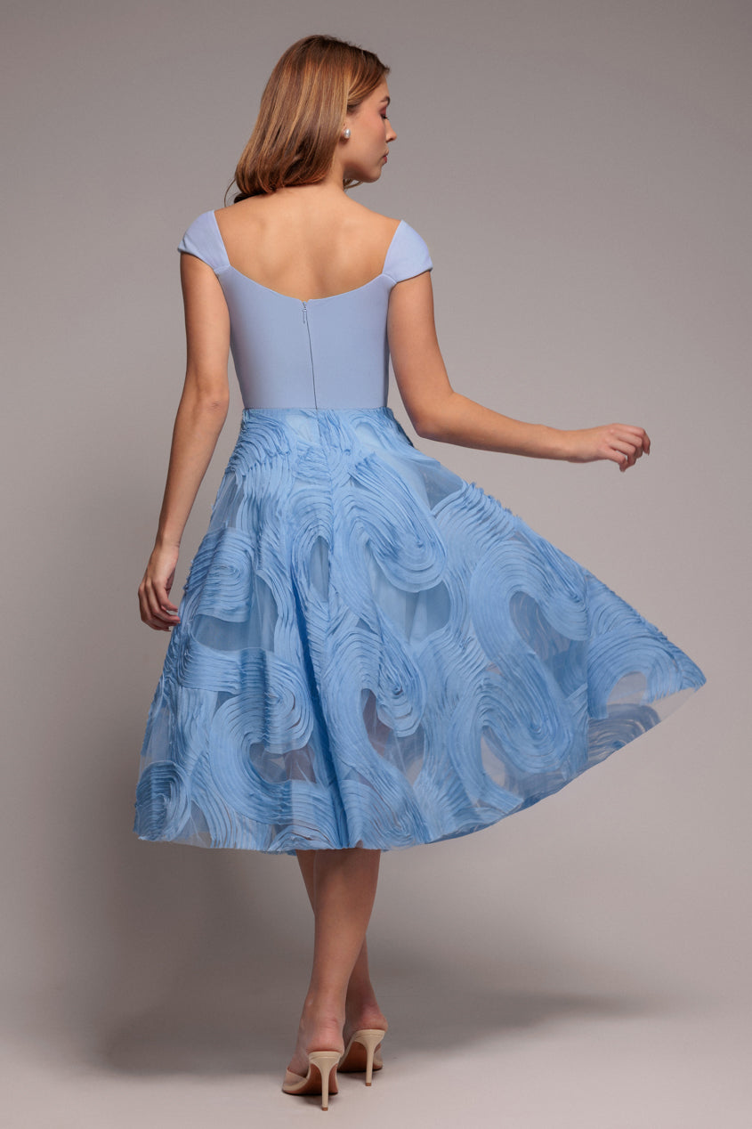 Goddiva Scuba & Textured Chiffon A Line Midi Dress - Blue