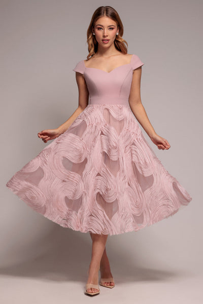 BlushPink - Goddiva Scuba & Textured Chiffon A Line Midi Dress - Blush Pink