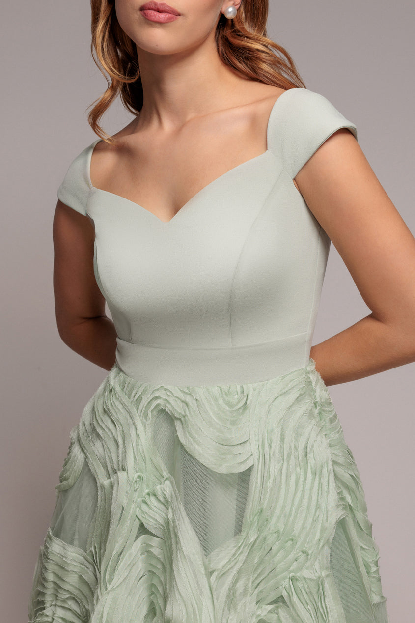 Goddiva Scuba & Textured Chiffon A Line Midi Dress - Sage Green