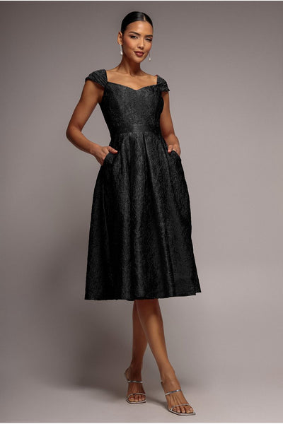 Black - Goddiva Crushed Satin Sleeveless A Line Midi Dress - Black