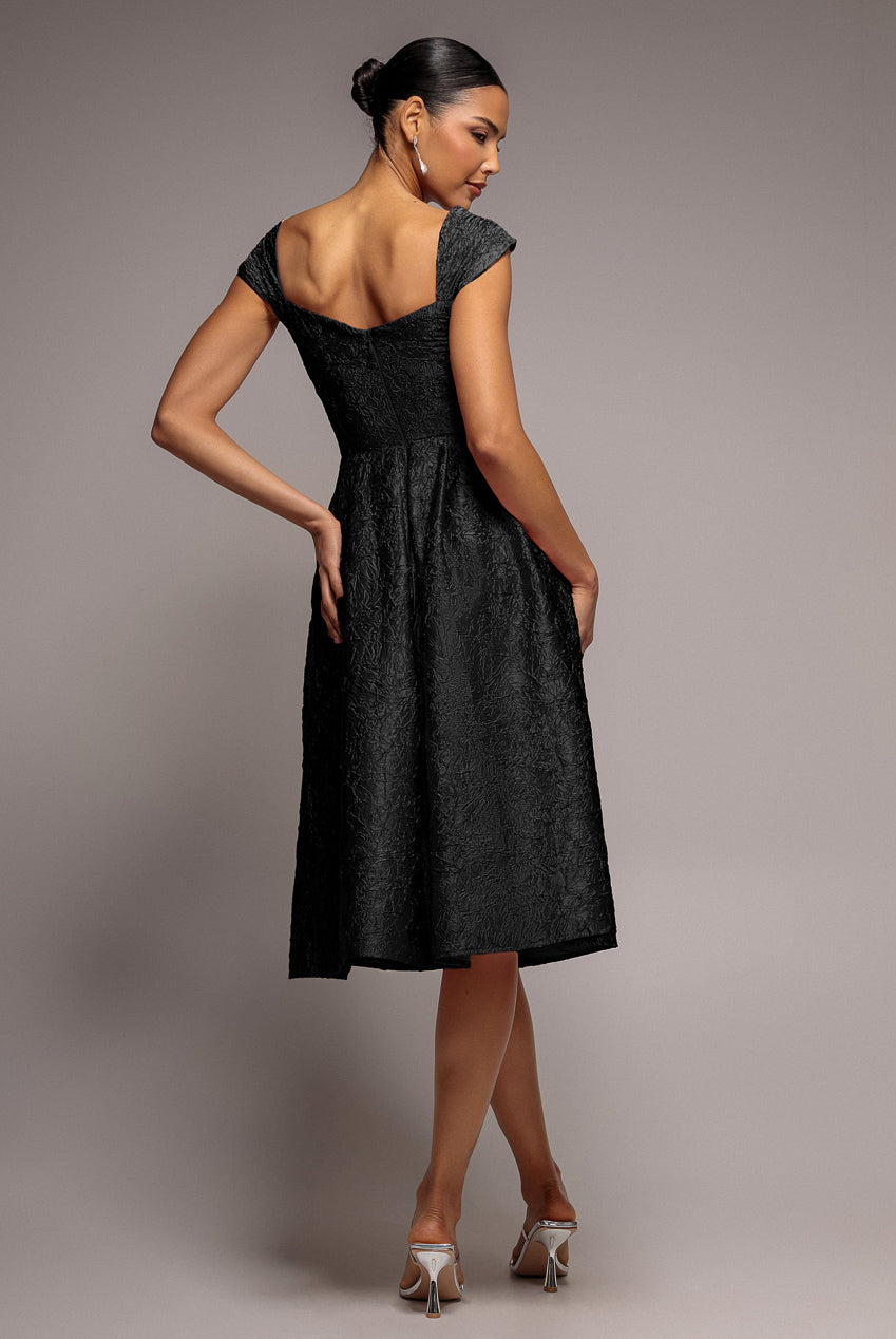Goddiva Crushed Satin Sleeveless A Line Midi Dress - Black