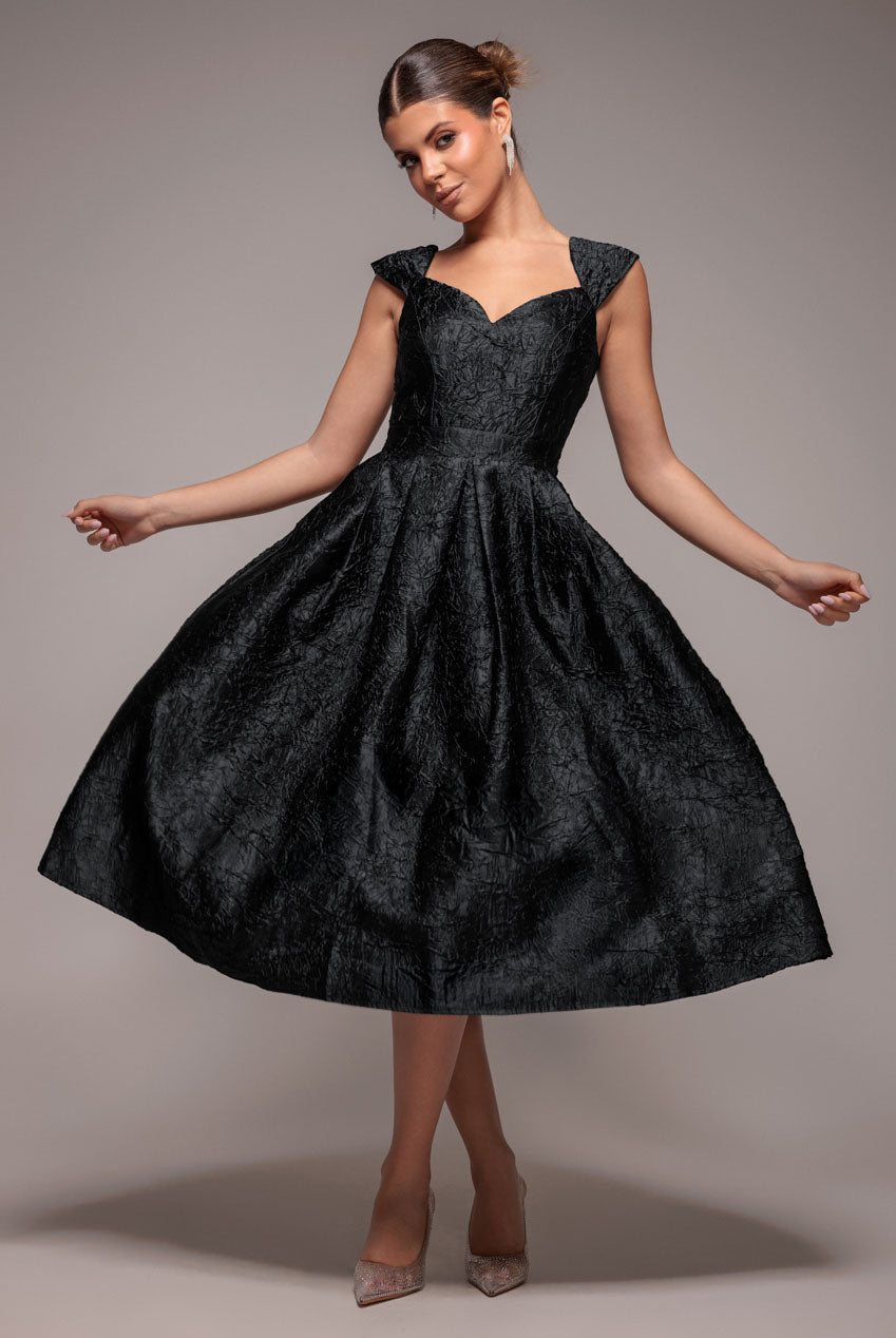 Goddiva Crushed Satin Sleeveless A Line Midi Dress - Black