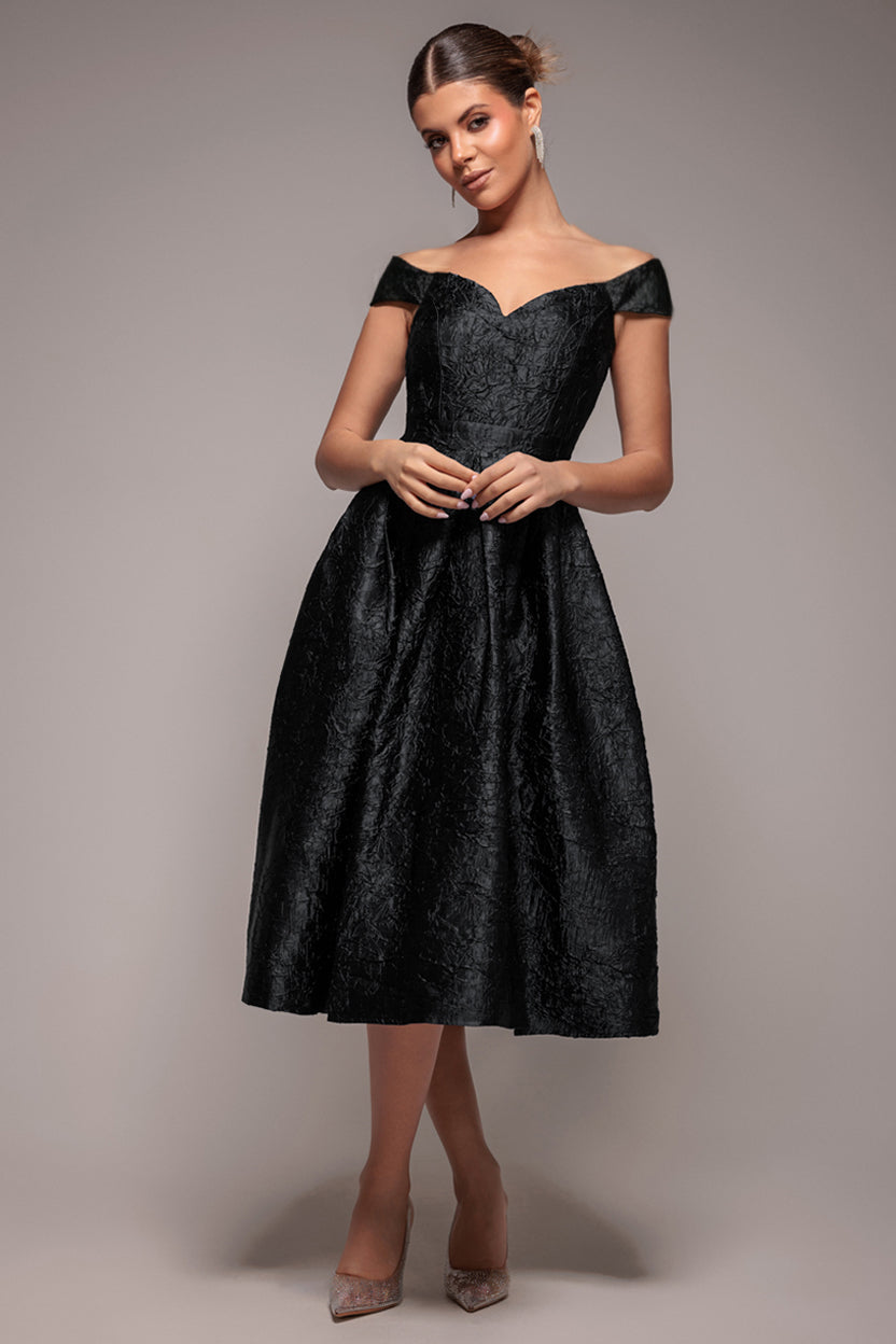 Goddiva Crushed Satin Sleeveless A Line Midi Dress - Black