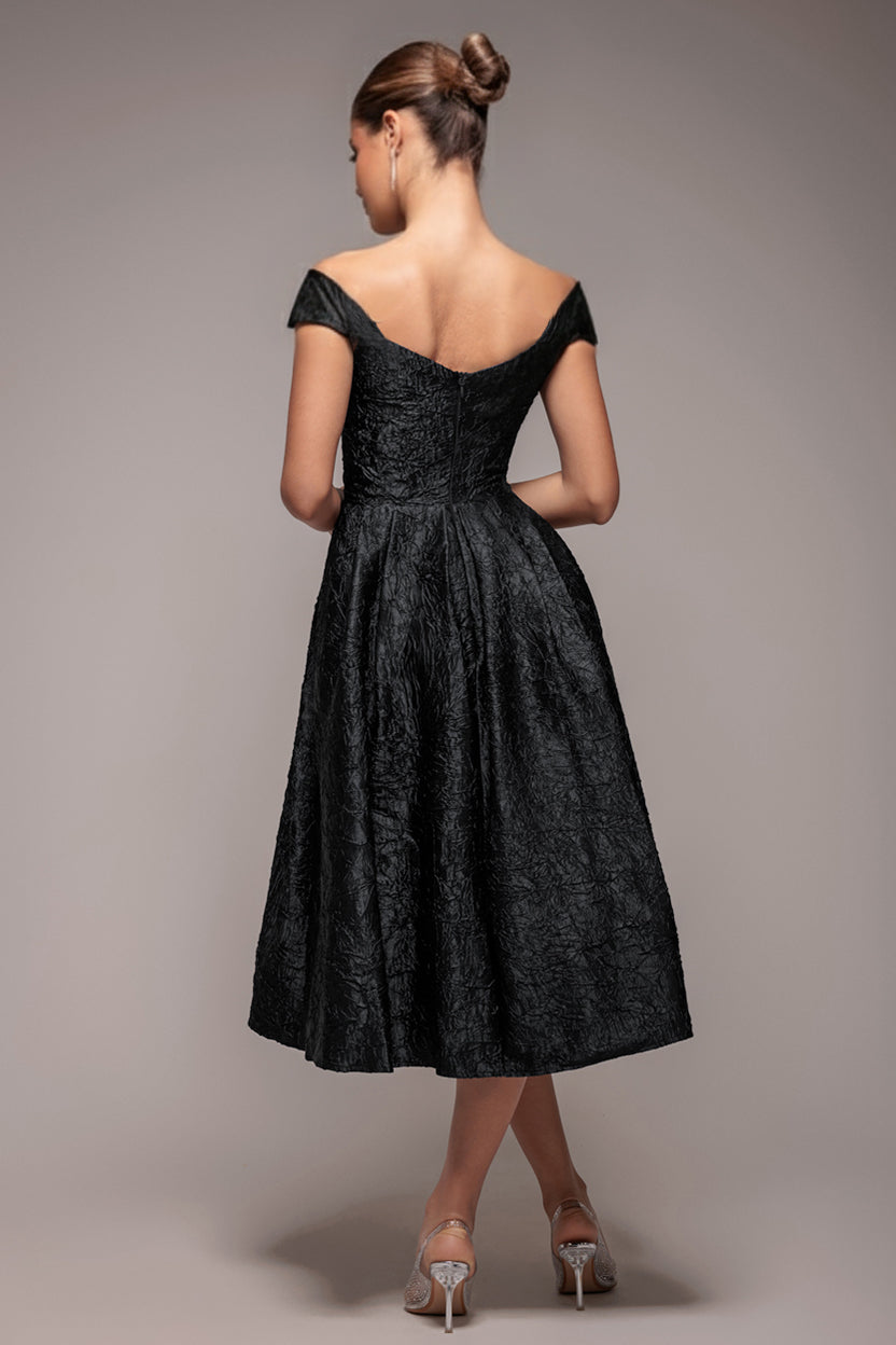 Goddiva Crushed Satin Sleeveless A Line Midi Dress - Black