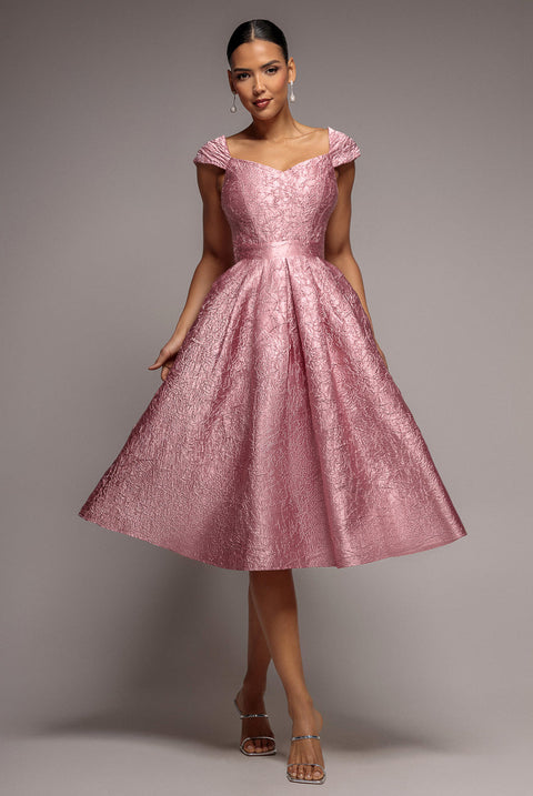 Goddiva Crushed Satin Sleeveless A Line Midi Dress - Blush Pink