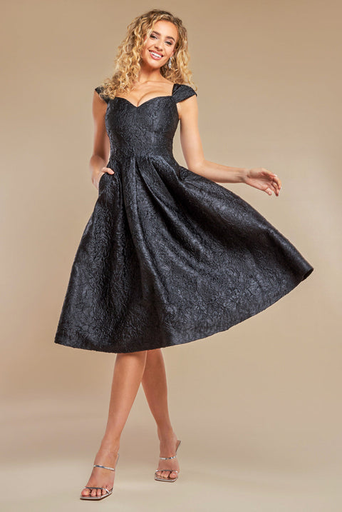 Goddiva Crushed Satin Sleeveless A Line Midi Dress - Black