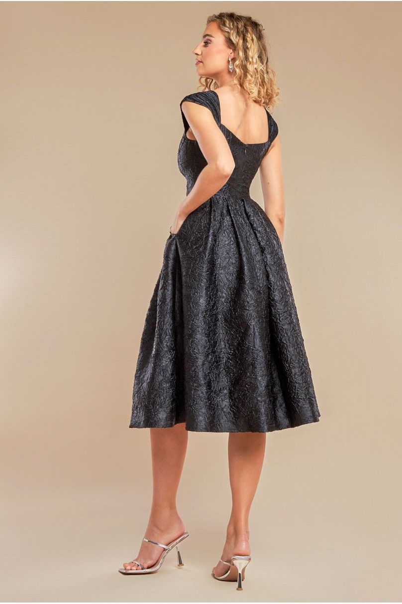 Goddiva Crushed Satin Sleeveless A Line Midi Dress - Black