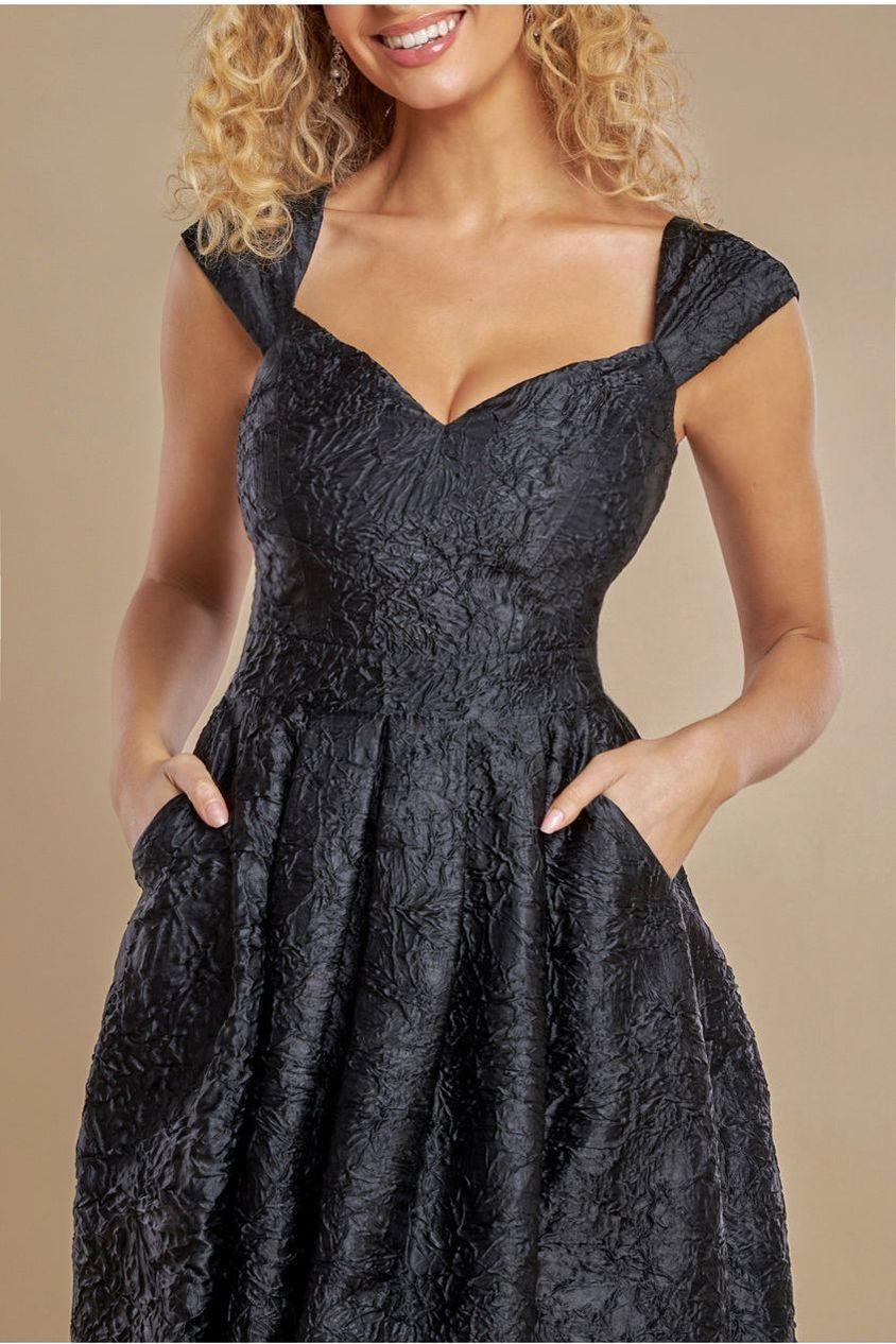 Goddiva Crushed Satin Sleeveless A Line Midi Dress - Black