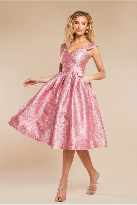 Goddiva Crushed Satin Sleeveless A Line Midi Dress - Blush Pink