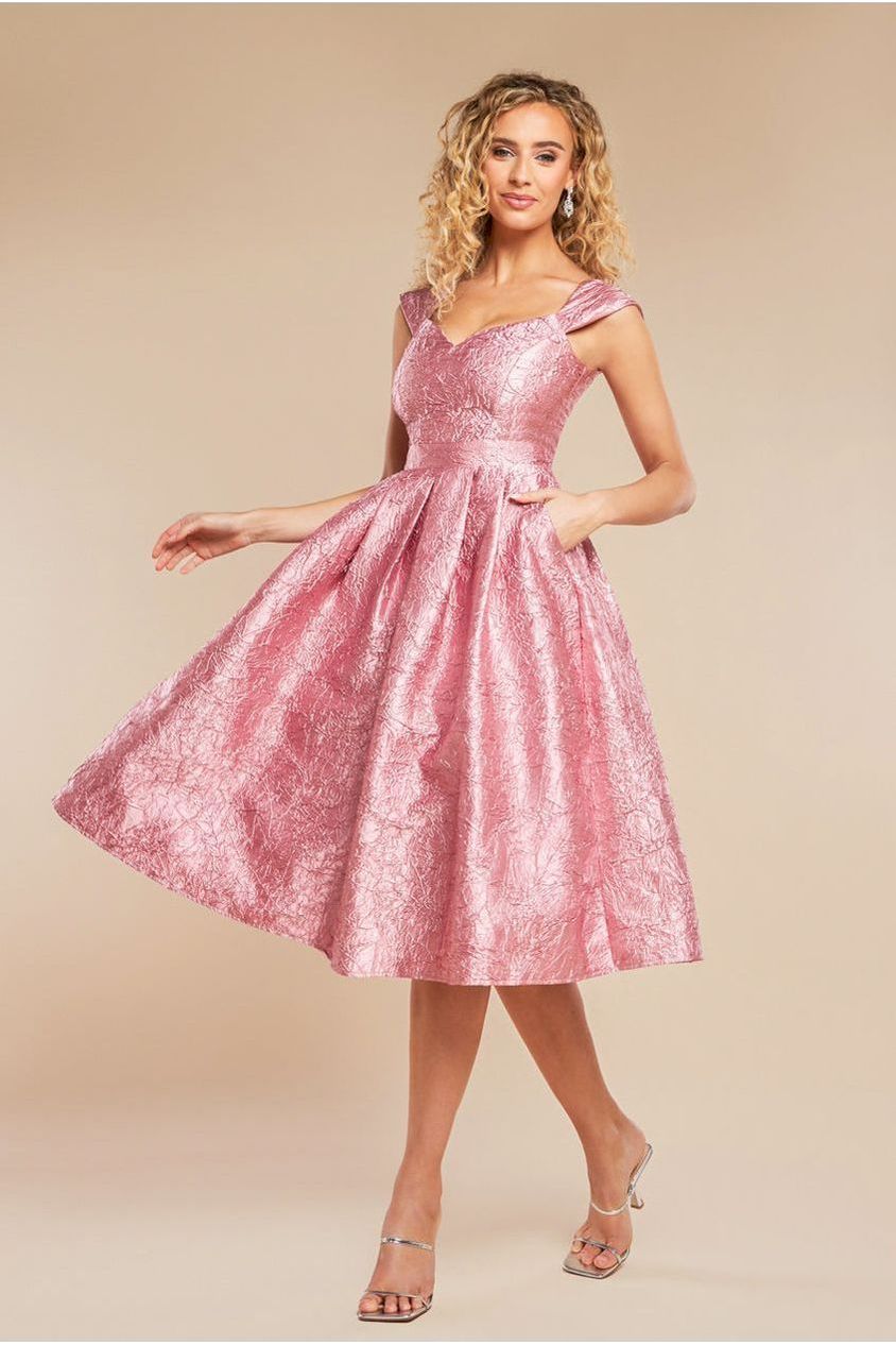 Goddiva Crushed Satin Sleeveless A Line Midi Dress - Blush Pink