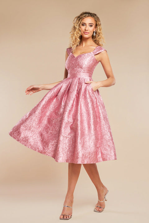 Goddiva Crushed Satin Sleeveless A Line Midi Dress - Blush Pink