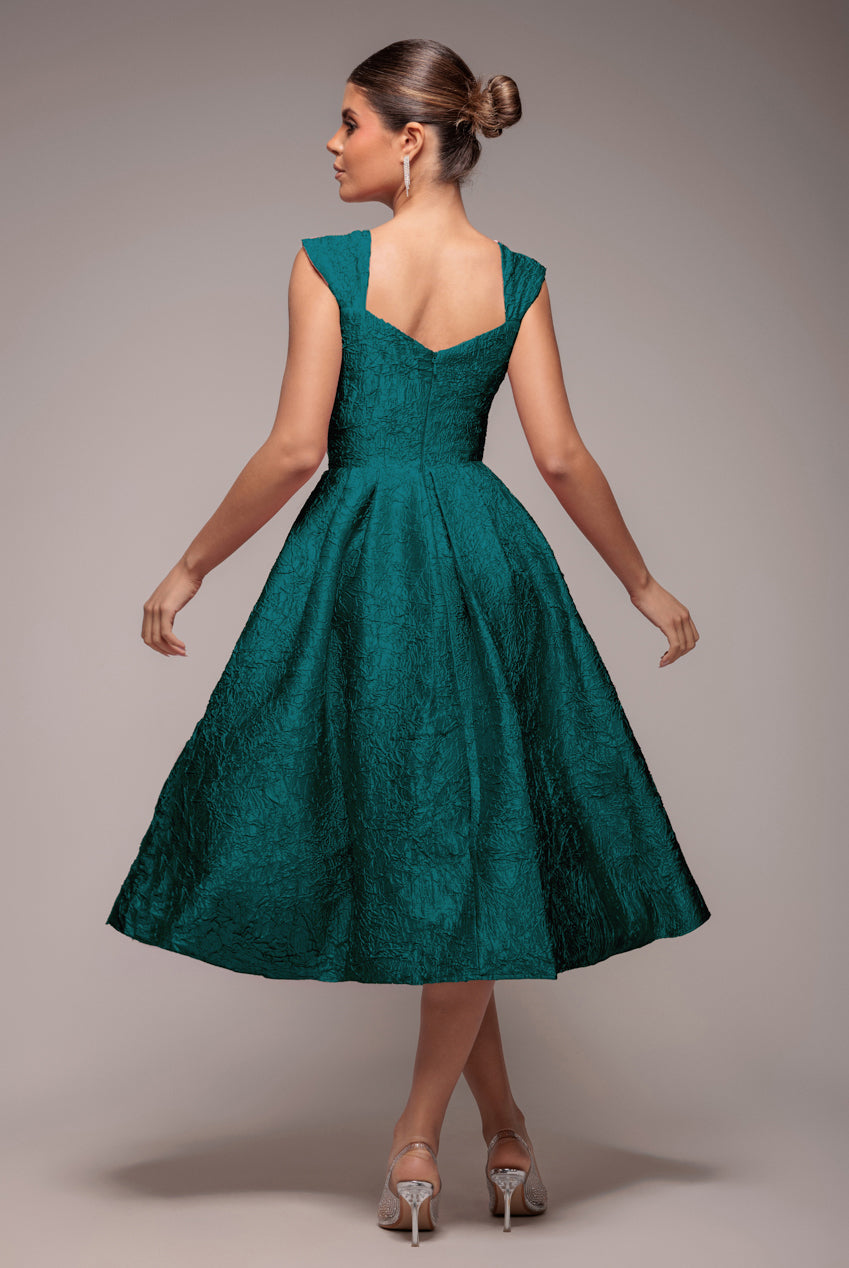 Goddiva Crushed Satin Sleeveless A Line Midi Dress - Emerald Green