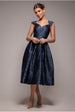 Goddiva Crushed Satin Sleeveless A Line Midi Dress - Navy Blue