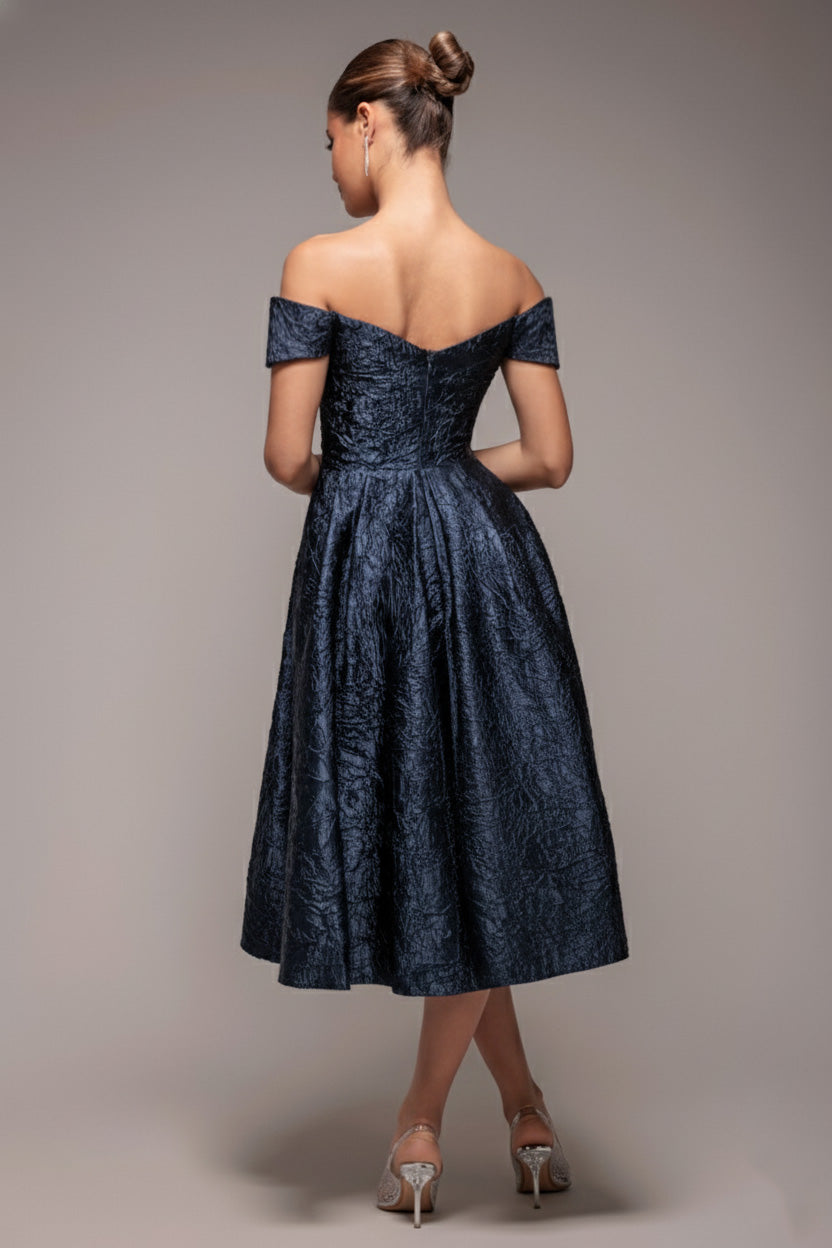 Goddiva Crushed Satin Sleeveless A Line Midi Dress - Navy Blue
