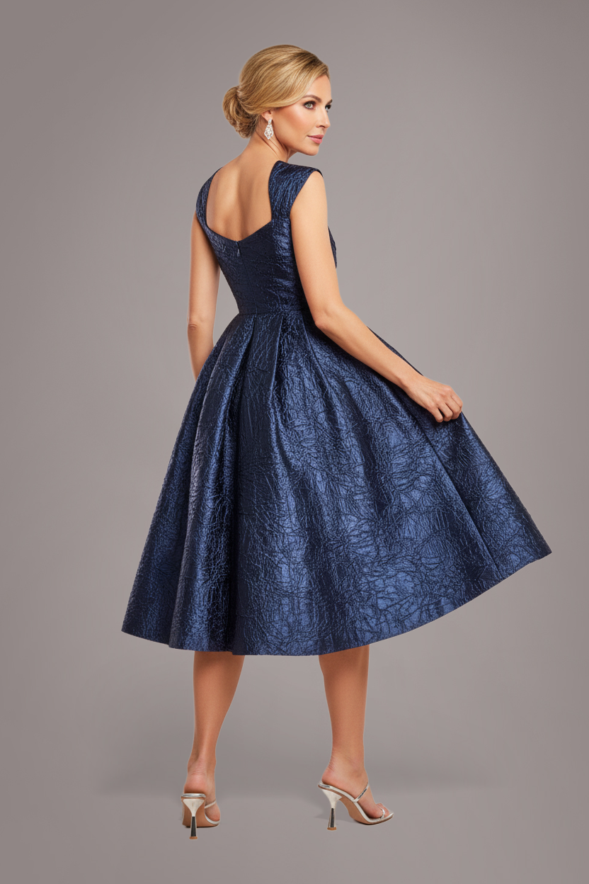 Goddiva Crushed Satin Sleeveless A Line Midi Dress - Navy Blue