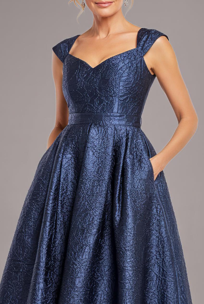 Goddiva Crushed Satin Sleeveless A Line Midi Dress - Navy Blue
