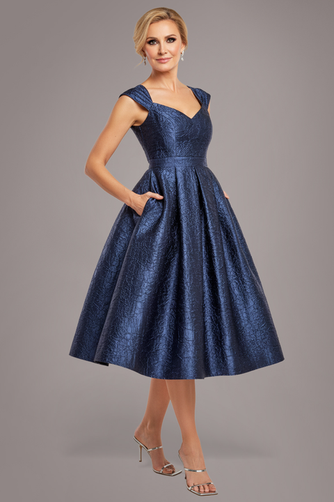Goddiva Crushed Satin Sleeveless A Line Midi Dress - Navy Blue