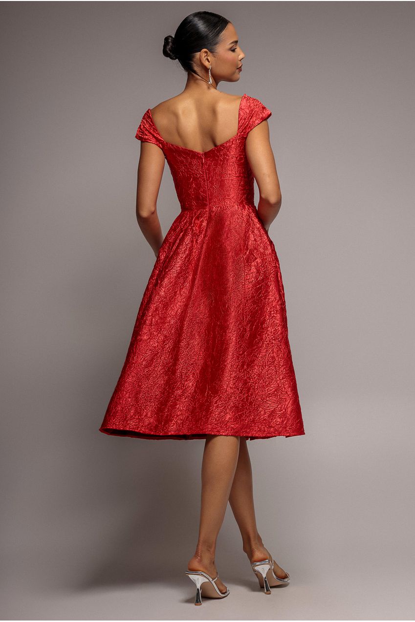 Goddiva Crushed Satin Sleeveless A Line Midi Dress - Red
