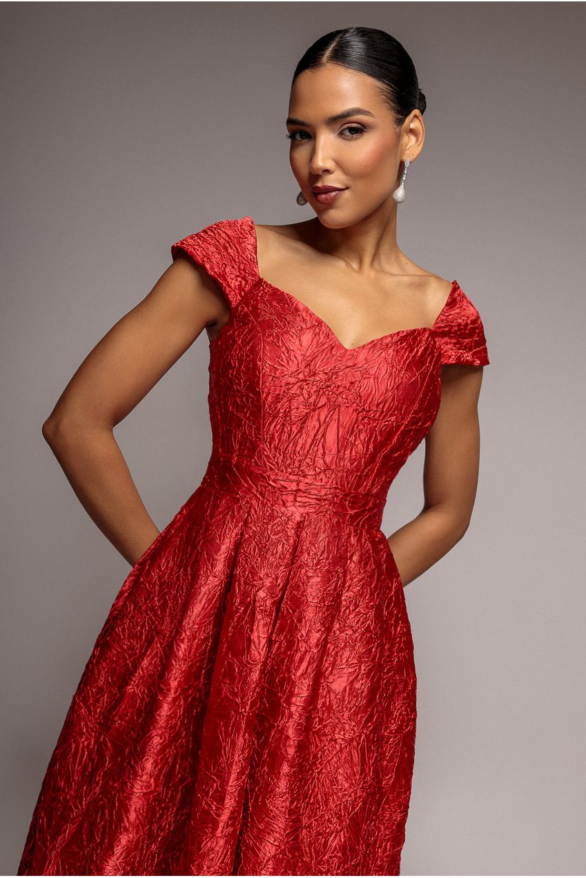 Goddiva Crushed Satin Sleeveless A Line Midi Dress - Red