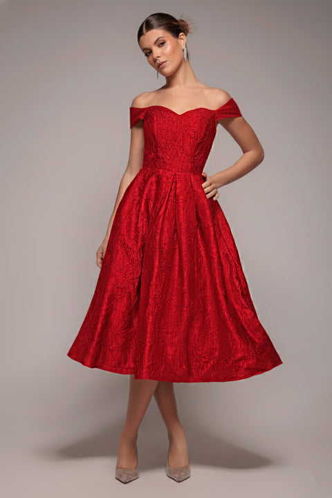 Goddiva Crushed Satin Sleeveless A Line Midi Dress - Red