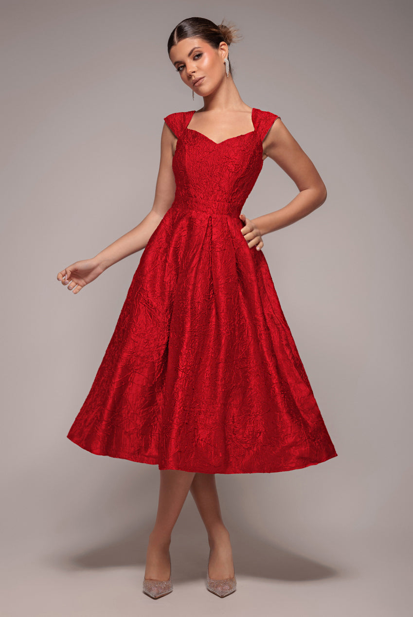 Goddiva Crushed Satin Sleeveless A Line Midi Dress - Red