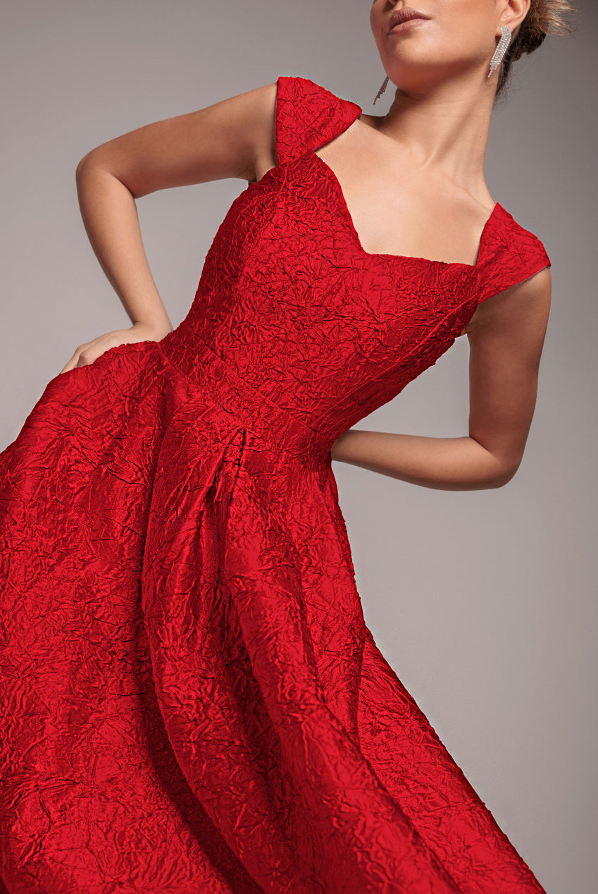 Goddiva Crushed Satin Sleeveless A Line Midi Dress - Red