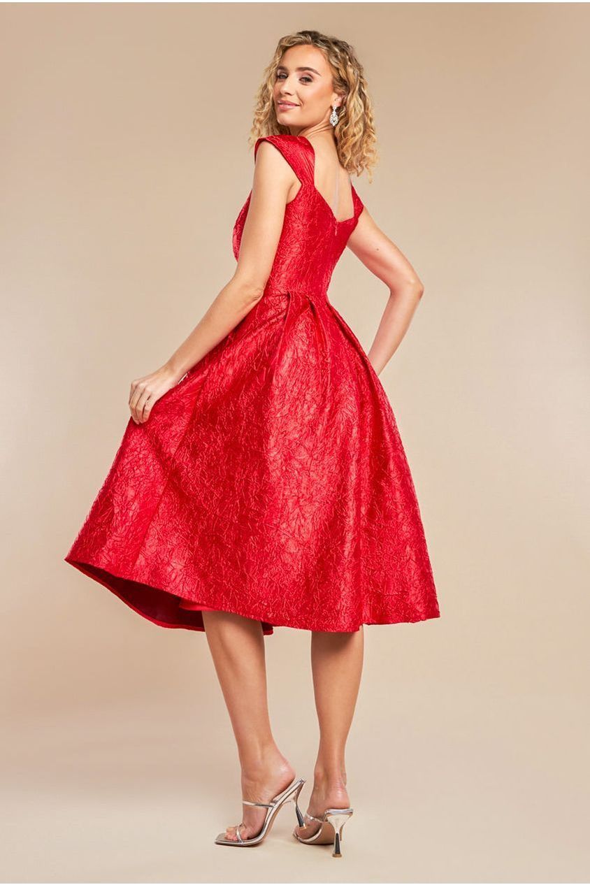 Goddiva Crushed Satin Sleeveless A Line Midi Dress - Red
