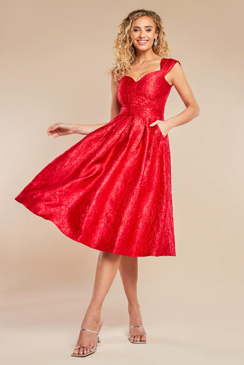 Goddiva Crushed Satin Sleeveless A Line Midi Dress - Red