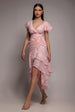 Goddiva Jacquard Chiffon Wrap High Low Midaxi Dress - Pink
