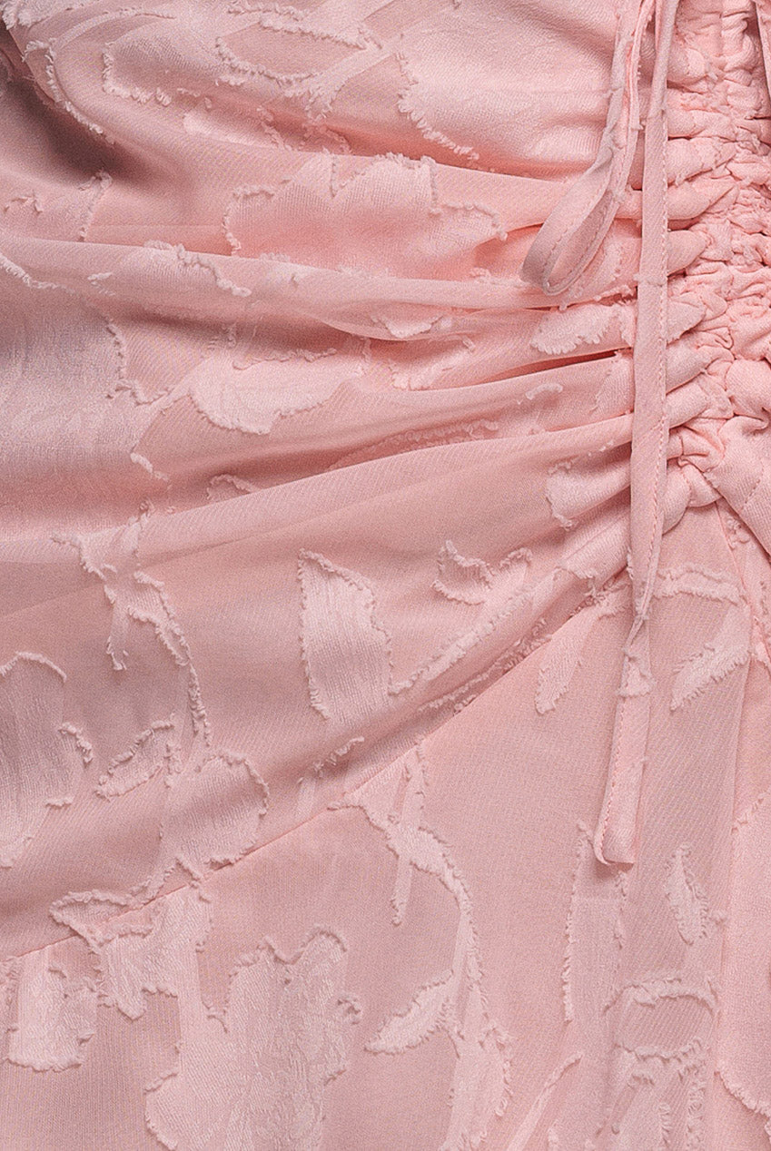 Goddiva Jacquard Chiffon Wrap High Low Midaxi Dress - Pink